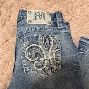 Miss Me Light Blue Boot Cut Jeans with Silver Embellishments